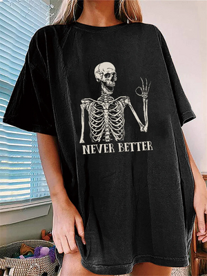 Never Better Skeleton Hand Ok Sign Print T-shirt for Women