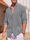 Male Stand Collar Long Sleeve Solid Color Shirt