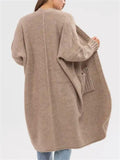 Ladies Oversized Mid-length Knit Sweater with Pockets