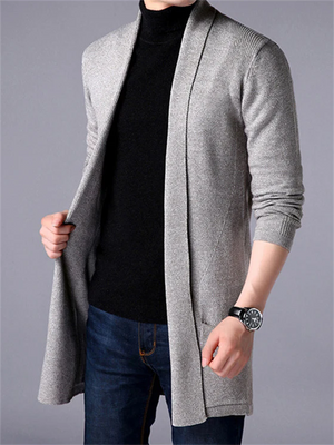 Solid Color Knitted Cardigan Sweater for Men