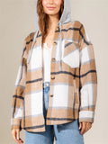 Autumn Winter Stylish Hooded Plaid Coats for Ladies