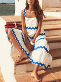 Female Tiered Wave Stripe Strap Dresses