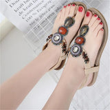 Ladies Summer Holiday Vintage Beads Elastic Band Sandals