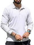 Men's Sport Turn Down Collar Striped Texture Shirts