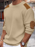 Men's Crew Neck Long Sleeve Knit Leather Patch Sweaters