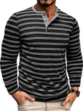 Men's Leisure Three-button Striped Henley Shirts