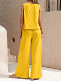 Women's Elegant Solid Color Sleeveless Shirt + Casual Pants