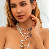 Women's Bohemian Big Star Pendant Imitation Pearl Stone Necklace