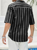 Men's Vertical Stripe Stand Collar Short Sleeve Shirt for Holiday