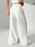 Female Textured Wrinkle Fabric White Drawstring Pants