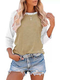 Women's Daily Wear Crew Neck Long Sleeve Contrast Color Shirt