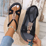 Ladies Trendy Ethnic Style Metal Beads Trim Sandals