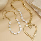 Female 2pcs/Set Imitation Pearl Exaggerated Love Heart Nekclace