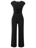 Stylish Hem Knot Design Round Neck Cap Sleeve Jumpsuit for Lady