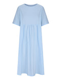 Women's Cozy Cotton Linen Crew Neck Half Sleeve Pleated Dress