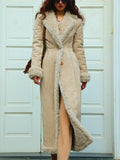 French Style Warm Plush Lapel Faux Suede Overcoats for Lady