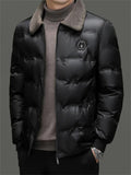 Men's Bee Letter Badge Fur Collar Down Coats