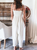 Women's Casual Solid Color Strappy Bustier Jumpsuits