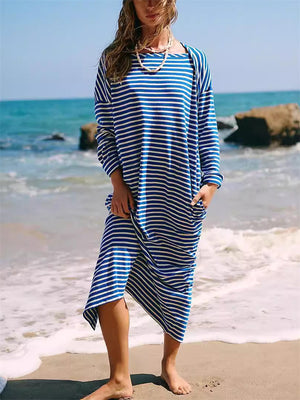 Women's Casual Vacation Loose Striped Long Dress