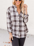 Loose Ultrathin Lapel Long Sleeve Plaid Blouses for Women