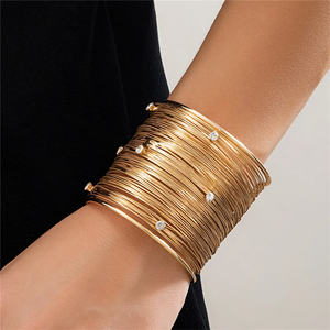 Multilayered Stacked Rhinestone Cuff Bracelets for Women