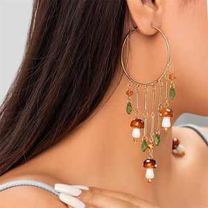 Cute Mini Mushroom & Leaf Tassel Earrings for Women