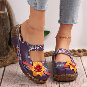 Leisure Flower Decoration Round Toe Wedge Heel Sandals for Ladies