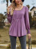 Scoop Neck Pleated Lantern Sleeve Slim Fit Shirt for Women