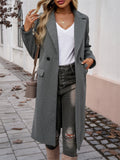 Ladies Autumn Elegant Lapel Flap Pocket Woollen Coat