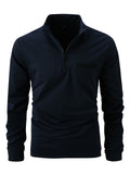 Men's Half Zip Stand Collar Long Sleeve Autumn Polo Shirt