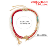 Women's 3Pcs/Set Bohemian Red Beads Imitation Pearls Pendant Necklaces