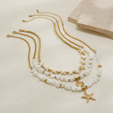 3pcs/Set Irregular Stone Chain Seashell Starfish Pendant Necklaces