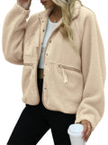 Ladies Relaxed Fashionable Snap Button Fluffy Lapel Coats