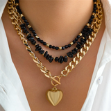 3pcs/Set OT Buckle Heart Symbol Metal Chain Necklaces