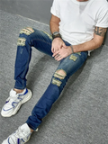 Men's Street Trendy Motorcycle Ripped Skinny Jeans