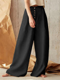 Elegant High-Rise Cotton Loose Wide Leg Pants for Women