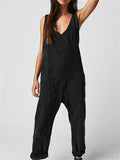 Female Wearable Solid Color Baggy Denim Jumpsuits