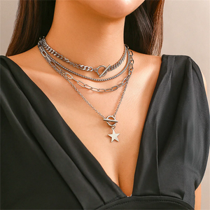 4pcs/Set Cuban Chain OT Buckle Star Pendant Necklaces