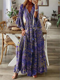 Women's Bohemian Style Flare Sleeve Printed Long Dress