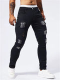 Men's Punk Rock Patchwork Sequined Black Jeans