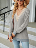 Contrast Color Lace Trim Long Sleeve T-shirt for Ladies