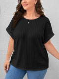 Leisure Plus Size Round Neck Striped Texture Shirt for Women