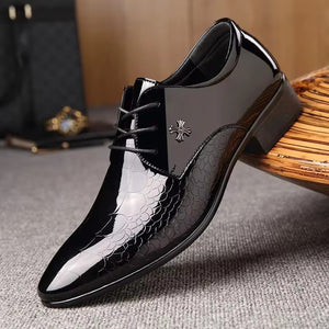 Men's Crocodile Print PU Leather Front Lace Up Dress Shoes