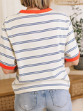 Women's Colorblocked Striped Round Neck T-shirts