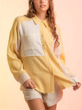 Stylish Color Block Holiday Lapel Button Up Blouses for Women