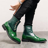 Retro Leather Splicing Brogue Pointed Toe Ankle Boots for Men