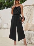 Ladies Cowl Neck Waisted Dressy Jumpsuits with Chain