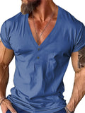 Male Contrast Color V-Neck Short Sleeve Shirts