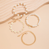 Women's 4pcs/Set Imitation Pearl Daisy Chain Bracelets