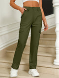 Solid Color High-Rise Trendy Multi-Pocket Cargo Pants for Women